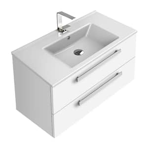 Dadila 33 in. W x 17.5 in. D x 17.4 in. H Bathroom Vanity in Glossy White with Ceramic Vanity Top and Basin in White