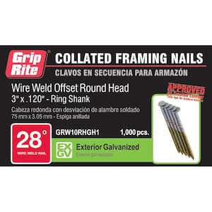 3 in. x 0.120 in. 28° Hot Galvanized Wire Ring Shank Nails (1000 Per Pack)