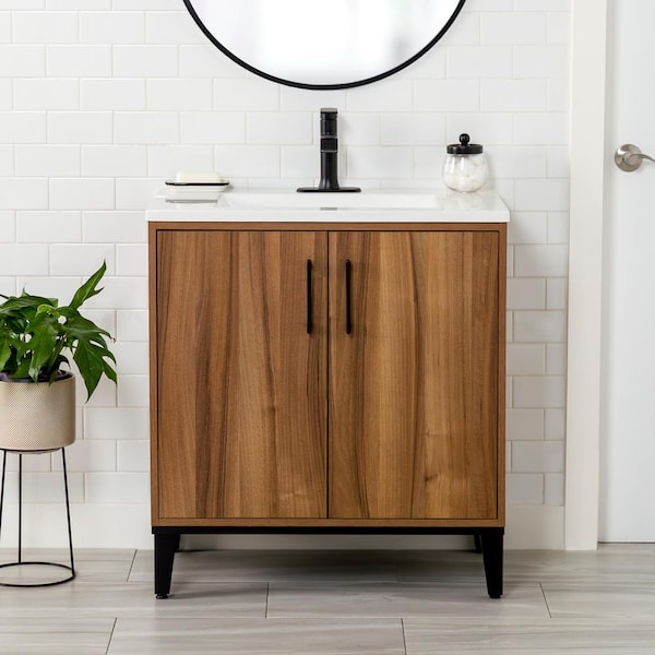 Domani Strasburg 31 in. Single Sink Caramel Mist Bath Vanity with White Cultured Marble Top (Assembled)