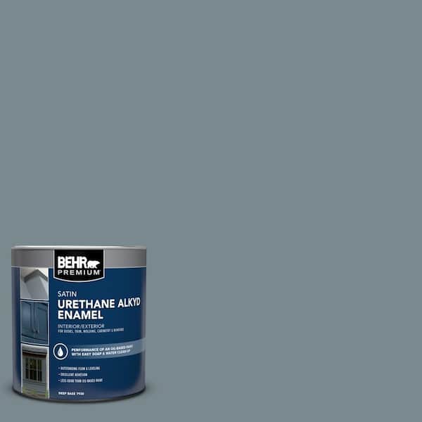 BEHR PREMIUM 1 qt. #AE-41 Diplomat Blue Satin Enamel Urethane Alkyd Interior/Exterior Paint