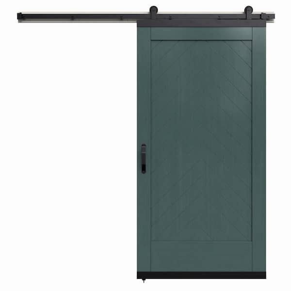 36 in. x 80 in. Karona Chevron Coastal Cool Stained Maple Wood Sliding Barn Door with Hardware Kit