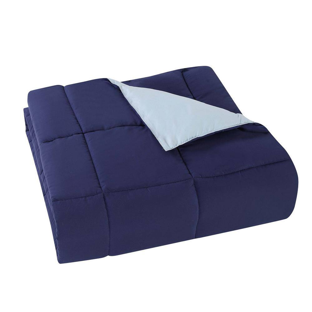Twin Navy and Light Blue Reversible Microfiber Comforter Set