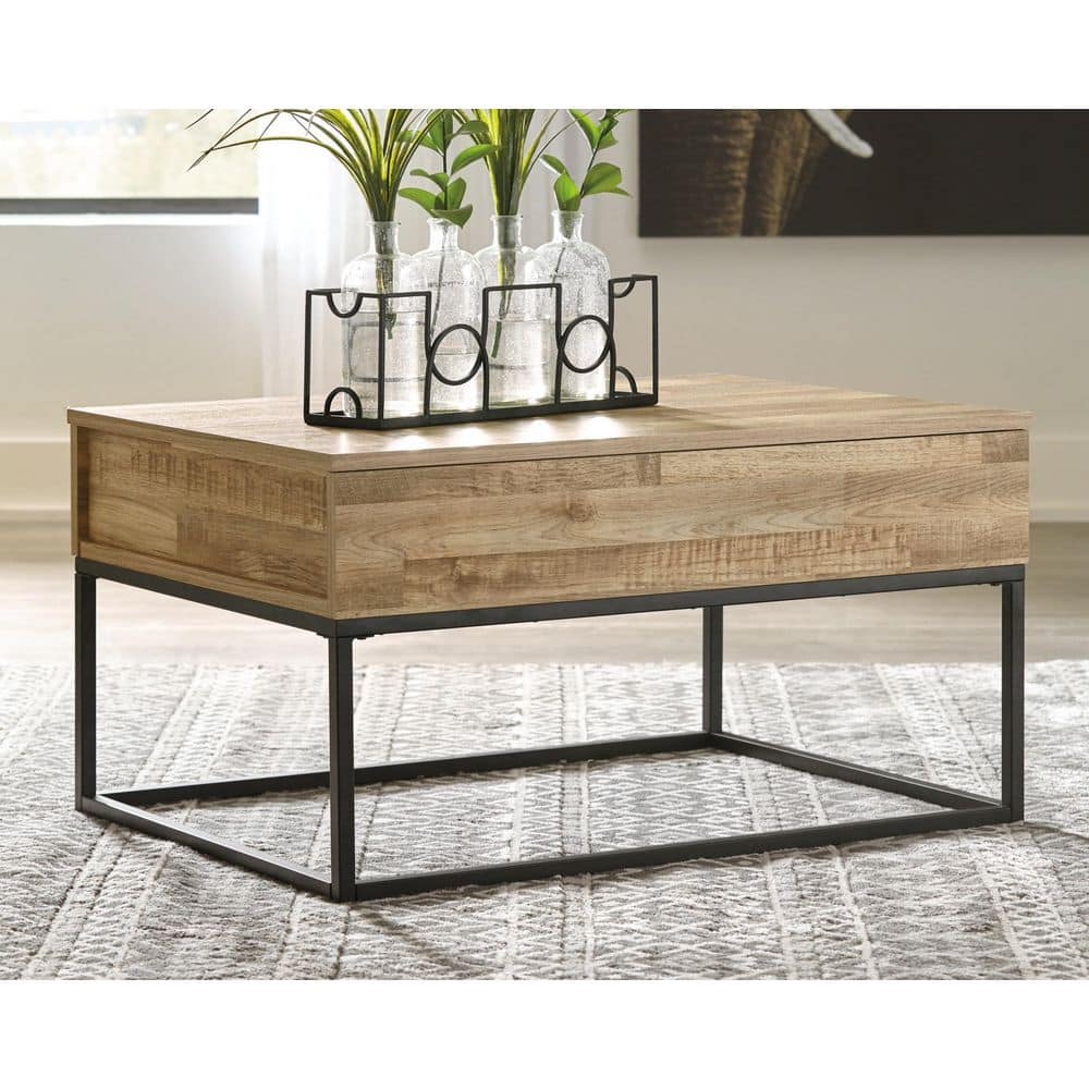 Urban Loft 36'' Beige & Black Rectangular Lift-Top Coffee Table with Storage