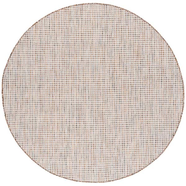 Courtyard Ivory Gray/Rust 7 ft. x 7 ft. Woven Geometric Indoor/Outdoor Round Area Rug