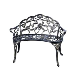 39 in. x 20 in. x 31.5 in. 2 Person Seat Black Aluminum Outdoor Cast Aluminum Outdoor Furniture with Floral Rose Glider