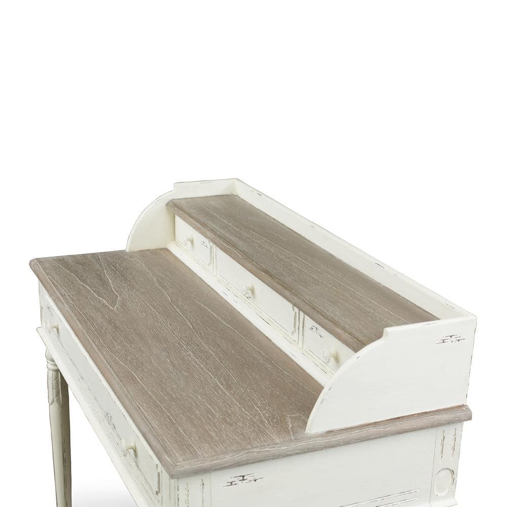 Anjou Chic White and Light Brown Writing Desk with Storage