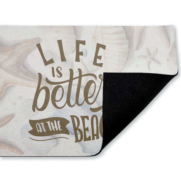 Better at Beach Seashells Beige 18 in. x 30 in. Polyester Non-Slip Outdoor Door Mat