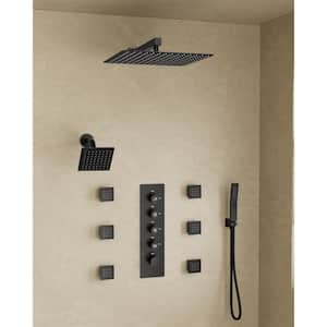 Thermostatic Valve 15-Spray 16 in. x 6 in. Dual Wall Mount and Handheld Shower Head 2.5 GPM in Matte Black