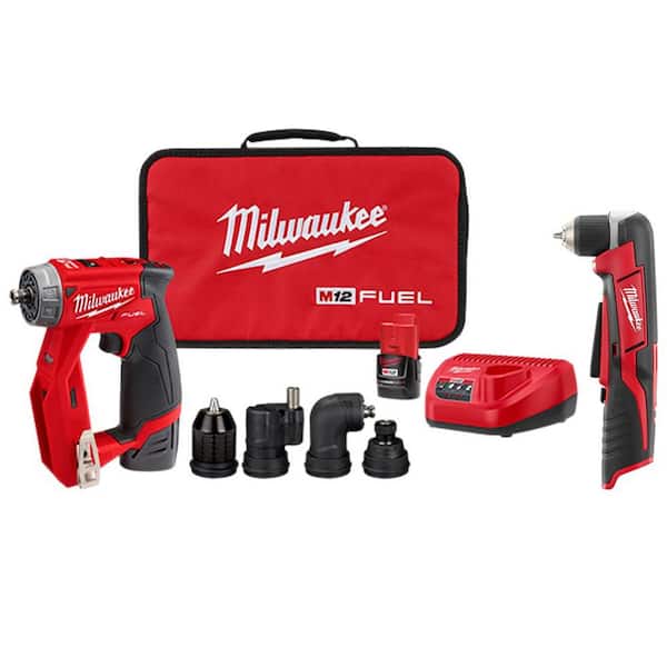 Milwaukee - M12 FUEL 12V Lithium-Ion Brushless Cordless 4-in-1 Interchangeable 3/8 in. Drill Driver Kit with Right Angle Drill