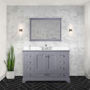 Dukes 48 in. W x 22 in. D Dark Grey Single Bath Vanity, White Quartz Top, White Square Sink, and 46 in. Mirror