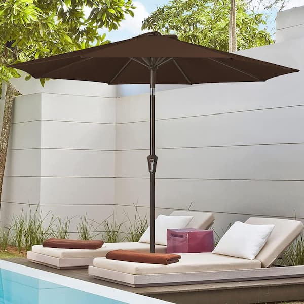 JEAREY 10 ft. Market Patio Umbrella with Push Button Tilt and Crank in Brown