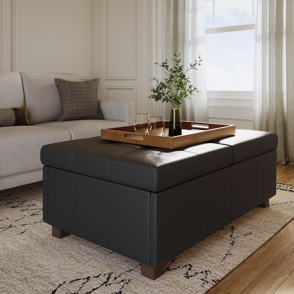 CorLiving Antonio Black PU Deluxe Storage Ottoman