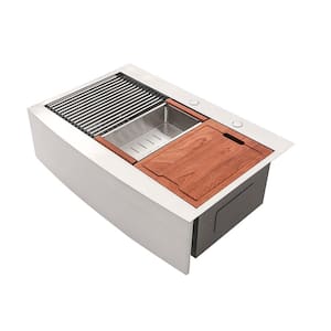 Loile 36 in. L Apron Front Farmhouse Single Bowl 16 Gauge Brushed Nickel Stainless Steel Kitchen Sink with Accessories