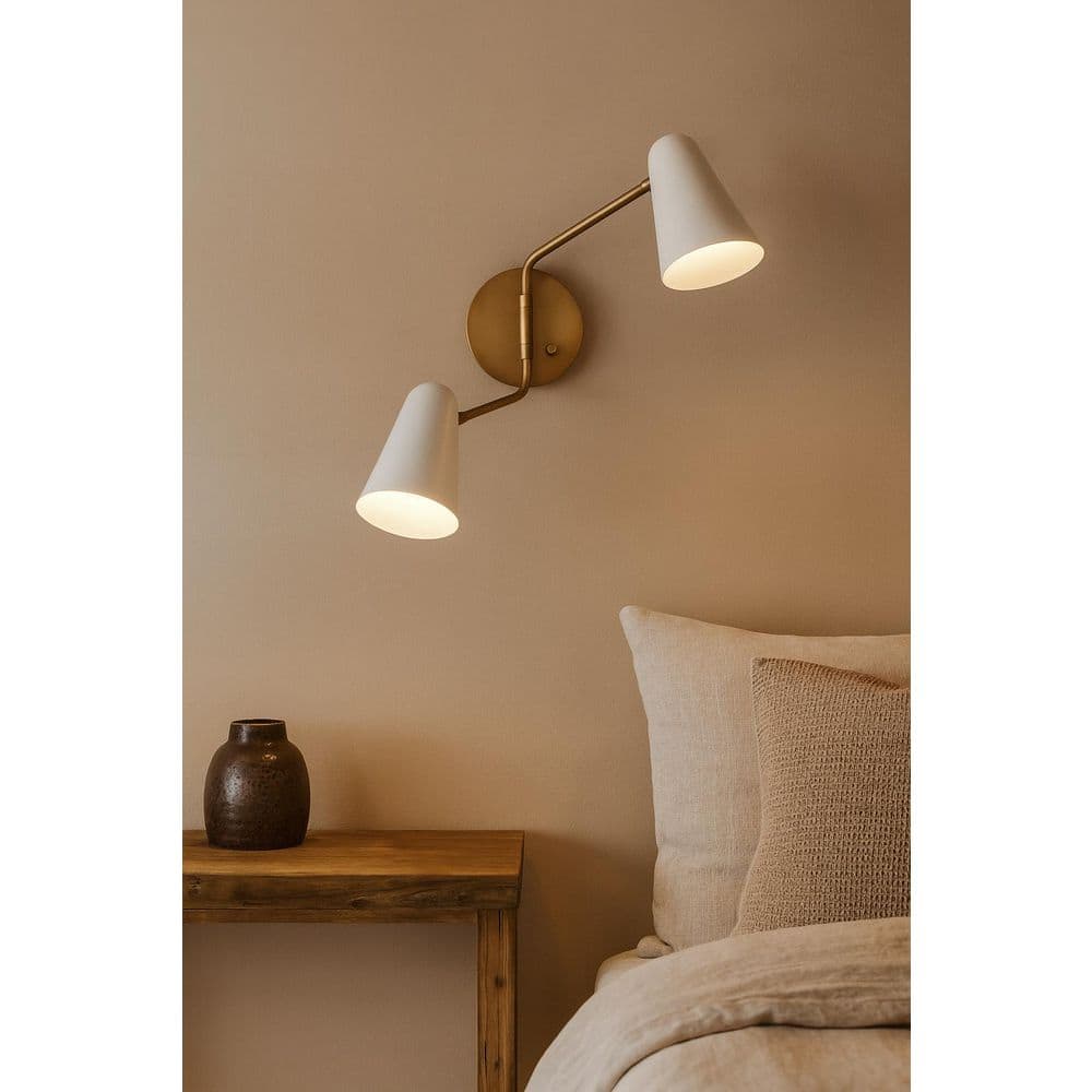Birdie 22.75 in. 2-Light Lacquered Brass With Matte White Accents Wall Sconce price history on PriceWatchPro