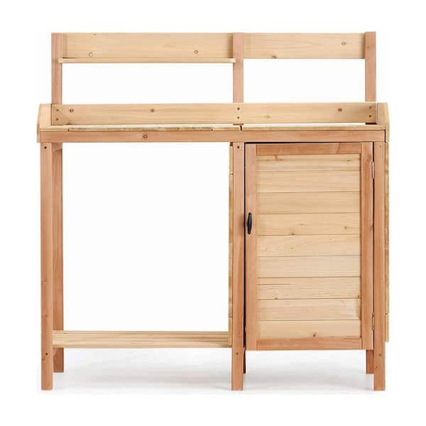 47 in. Natural Wood Potting Bench Table with Sink, Outdoor Garden Workstation with Storage for Patio Lawn