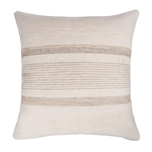 Eliza White/Natural Striped Hand-Woven Indoor/Outdoor Polyfilled 20 in. x 20 in. Throw Pillow