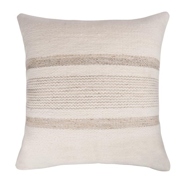 Unbranded Eliza White/Natural Striped Hand-Woven Indoor/Outdoor Polyfilled 20 in. x 20 in. Throw Pillow