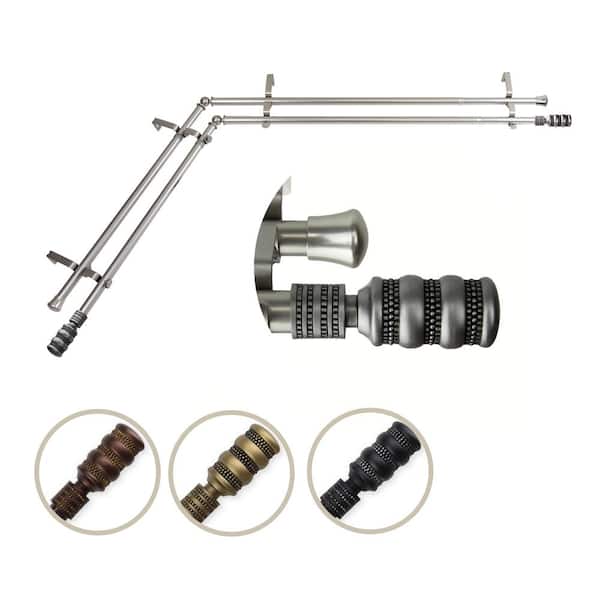 Rod Desyne 13/16" Dia Adjustable 66" to 120" Double Corner Window Curtain Rod in Satin Nickel with Dollop Finials