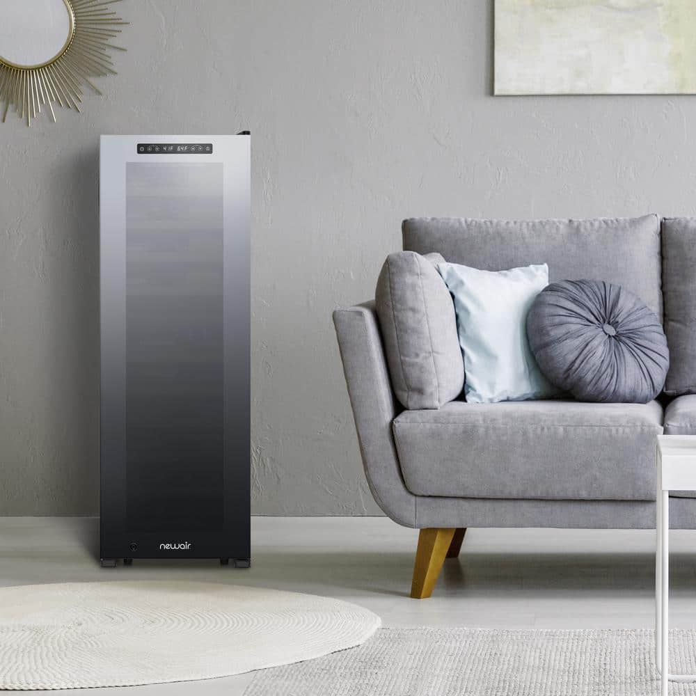 Freestanding Black Mirrored Glass Wine Cooler with Interior Lighting