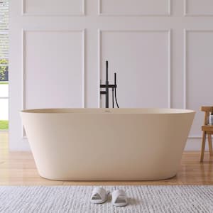 Maria 63 in. x 29.5 in. Stone Resin Solid Surface Matte Flatbottom Freestanding Soaking Bathtub in Cream