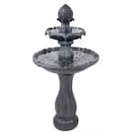 2-Tier Black Pineapple Solar Tiered Fountain with Battery Backup