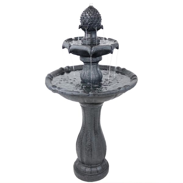 Sunnydaze Decor 2-Tier Black Pineapple Solar Tiered Fountain with Battery Backup