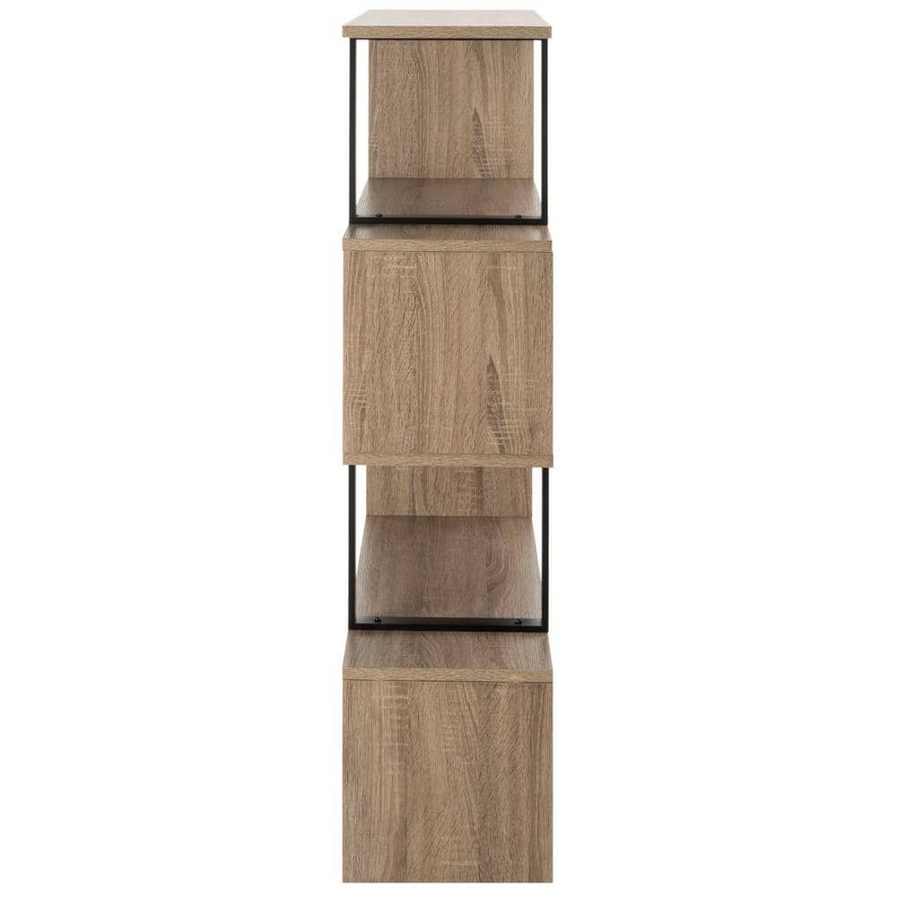 Louise 35'' Oak and Black Iron Mid-Century Geometric Bookcase