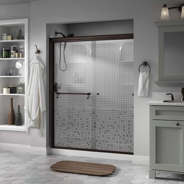 Delta Portman Traditional 50-1/8 to 59-3/8 in. W x 70 in. H Semi-Frameless Sliding Shower Door, Bronze, Mozaic Glass