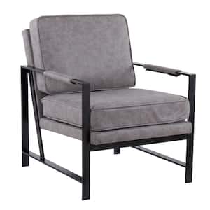 Franklin Grey Faux Leather and Black Steel Padded Arm Chair