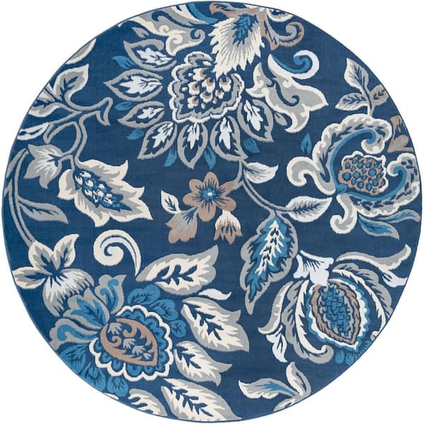 Tayse Rugs Madison Floral Dark Blue 6 ft. Round Indoor Area Rug
