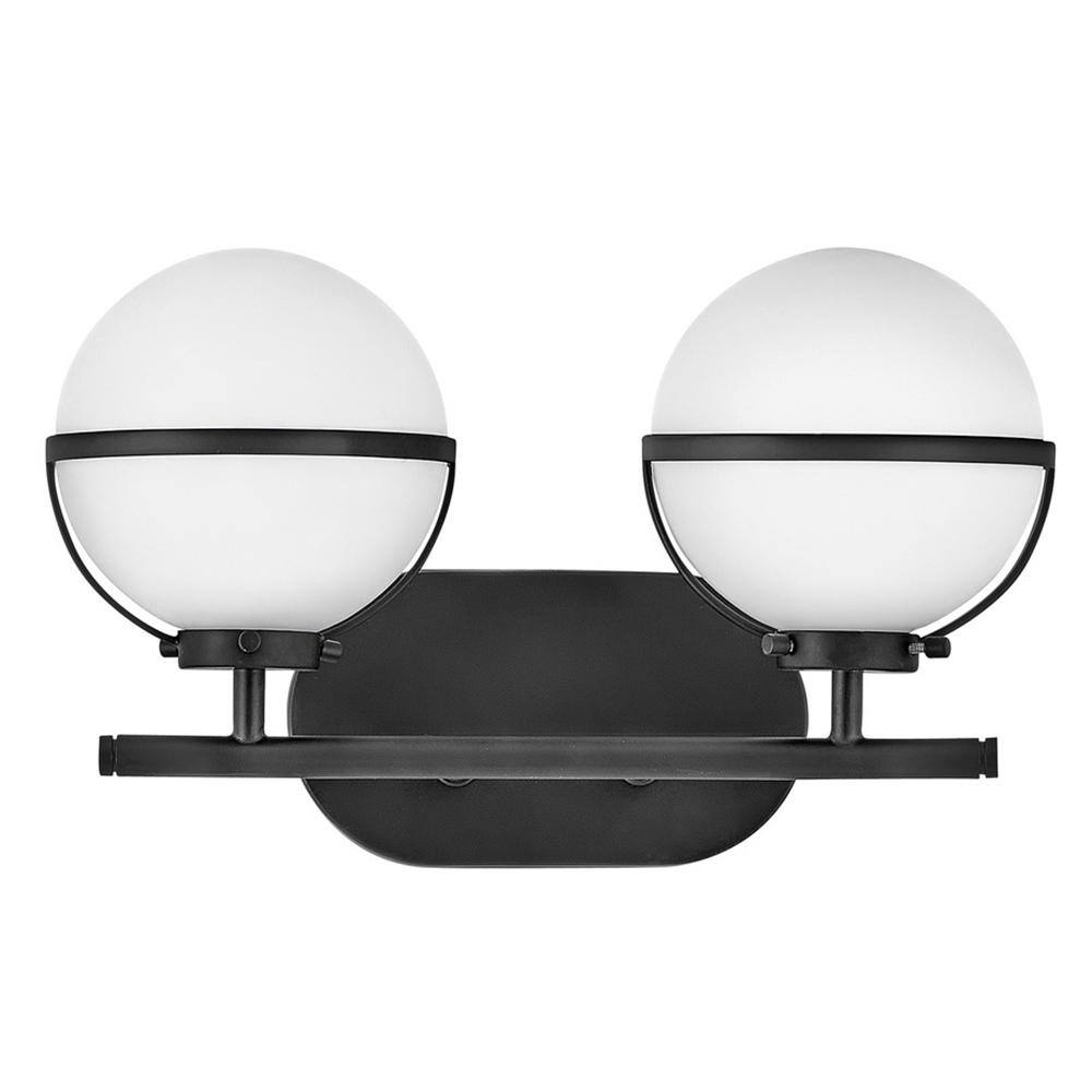 Hollis Black 2-Light Dimmable Outdoor LED Vanity with Etched Opal Shades