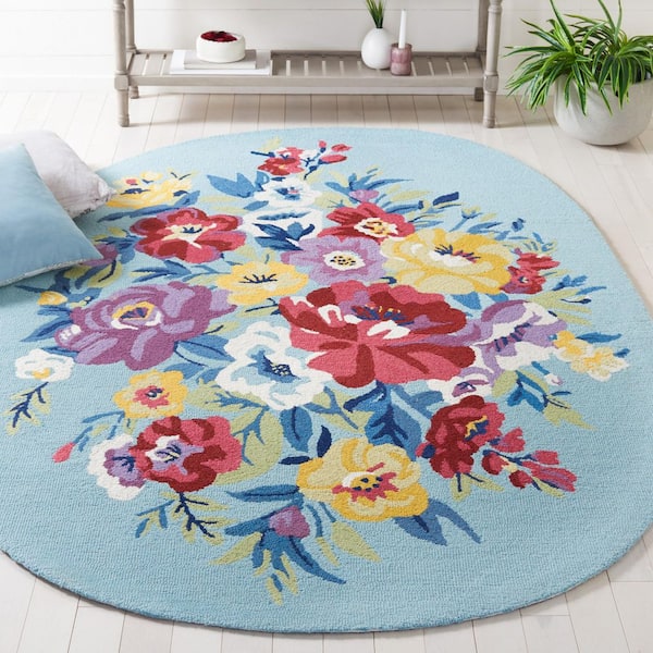 Chelsea 5 ft. x 8 ft. Blue/Rose Oversized Floral Oval Area Rug
