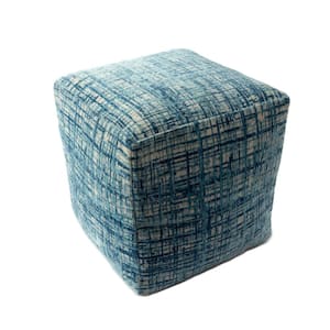 Kian Teal/Ivory Polyester Acrylic 18 in. x 18 in. Cube Contemporary Abstract Ultra-Soft Pouf