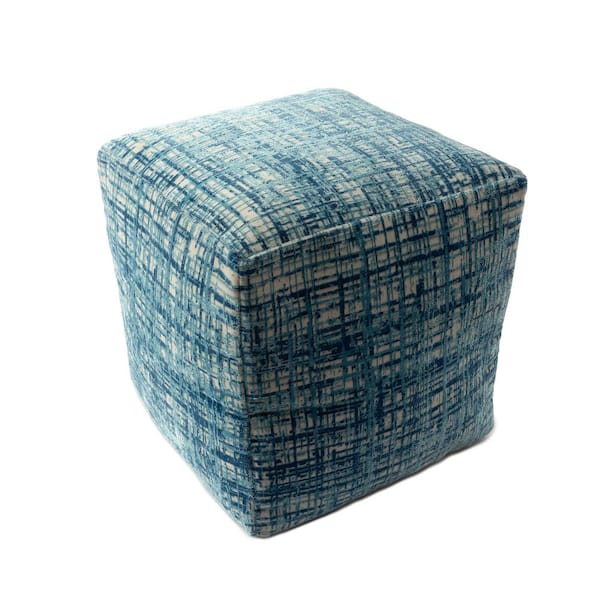 LR Home Kian Teal/Ivory Polyester Acrylic 18 in. x 18 in. Cube Contemporary Abstract Ultra-Soft Pouf