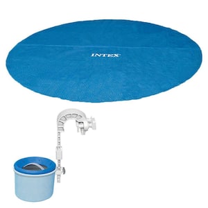 18 ft. W Round Above Ground Pool Solar Vinyl Pool Cover and Wall Mounted Automatic Surface Skimmer
