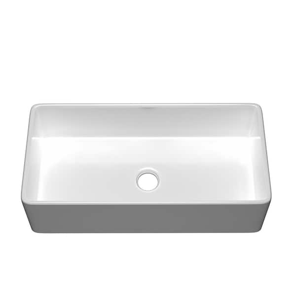 36 in. Farmhouse/Apron-Front Single Bowl White Fireclay Kitchen Sink with Drain