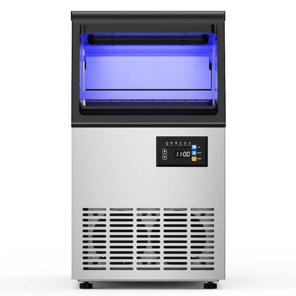 13.78in.110lbs./24H Full Size Cube Commercial Freestanding Ice Maker Spray Ice Machine w/ 30lbs. Storage,Stainless Steel