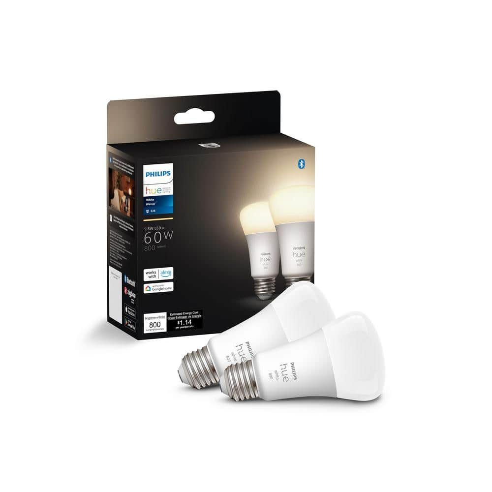 Philips Hue 60-Watt Equivalent A19 LED Smart Soft White Dimmable 2700 (K) Light Bulb (4 Pack)