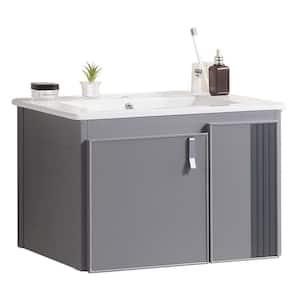 18.20 in. W x 24.00 in. D x 15.50 in. H Single Sink  Floating Bath Vanity in Grey  with Grey Solid Surface Top