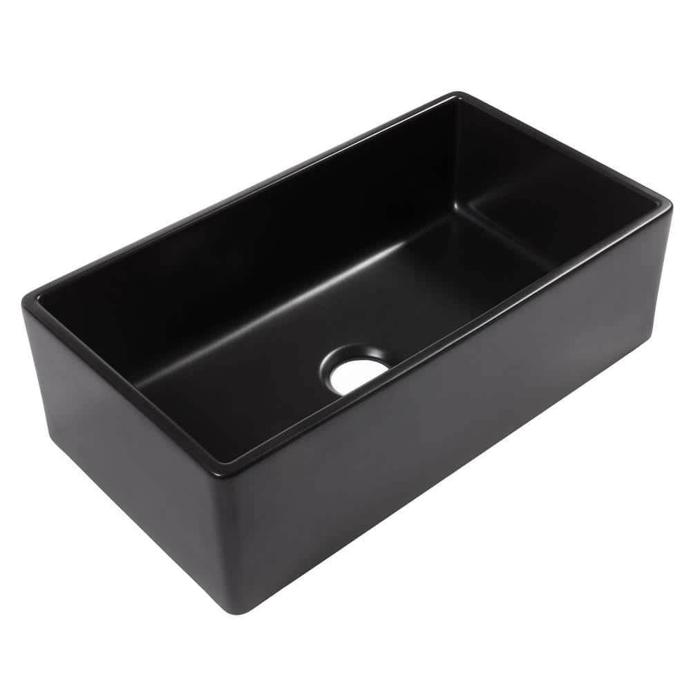 Bradstreet II 33 in. Farmhouse Apron Front Undermount Single Bowl Matte Black Fireclay Kitchen Sink -  SINKOLOGY, SK493-33FC-MB