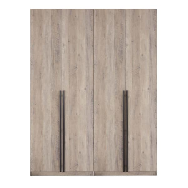 Manhattan Comfort Lee Rustic Grey 63 in. 2-Piece Freestanding Wardrobe with Hanging Rod, Drawers, Shelves and SNAP Tool-Free Assembly