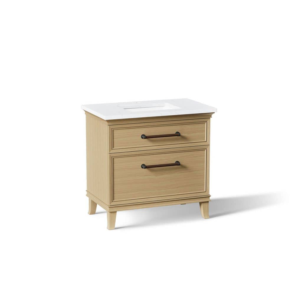 Artifacts 36 in. Freestanding Light Oak Bath Vanity with White Eternal Statuario Quartz Top And Black Hardware price history on PriceWatchPro