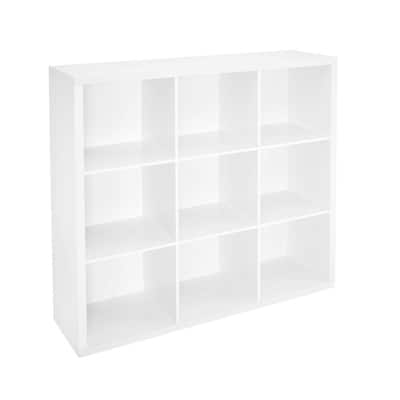 44 in. H x 44 in. W x 14 in. D White Wood Look 9-Cube Storage Organizer