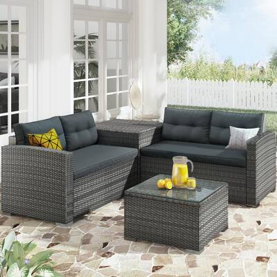 23 2 Patio Conversation Sets Outdoor Lounge Furniture The Home Depot - Java Wicker Sectional Patio Set With Cushions