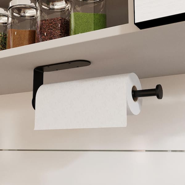 12 in. Black Wall Mount Stainless Steel Paper Towel Holder Under Cabinet with Ratchet Mechanism
