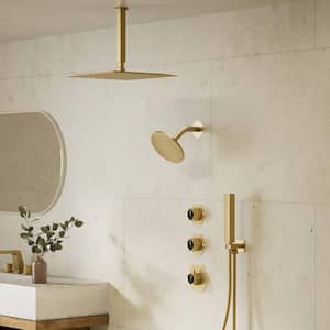 Module Switch His and Hers 5-Spray Dual Ceiling Mount 12 in. Fixed and Handheld Shower Head 2.5 GPM in Brushed Gold