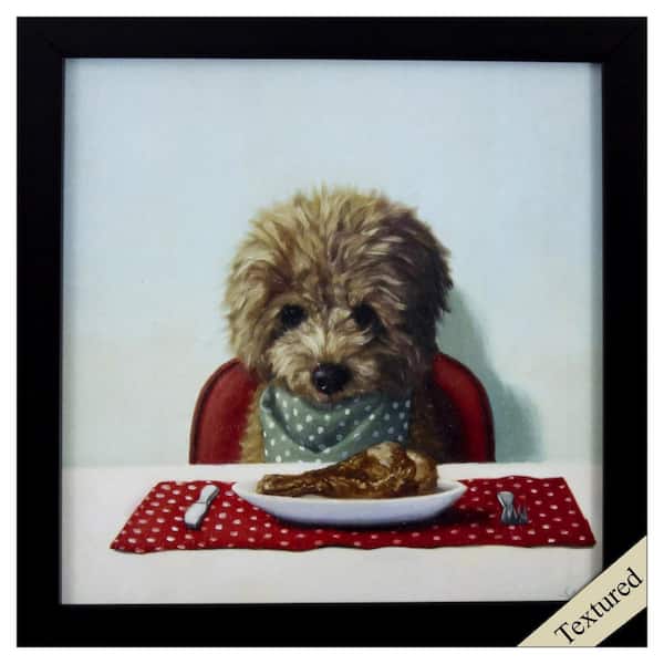 HomeRoots Victoria Quirky Dinner Time for Puppy Textured by Unknown Wooden Wall Art