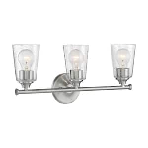 Bransel 20 in. 3-Light Brushed Nickel Vanity Light with Clear Seeded Glass Shade