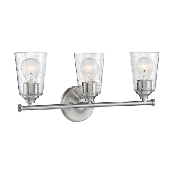 SATCO Bransel 20 in. 3-Light Brushed Nickel Vanity Light with Clear Seeded Glass Shade