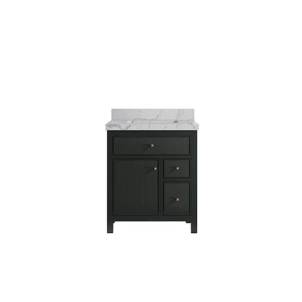 Willow Collections Sonoma 30 in. Single Sink Freestanding Dark Green Bath Vanity with Venatino Quatrz Top Unassembled